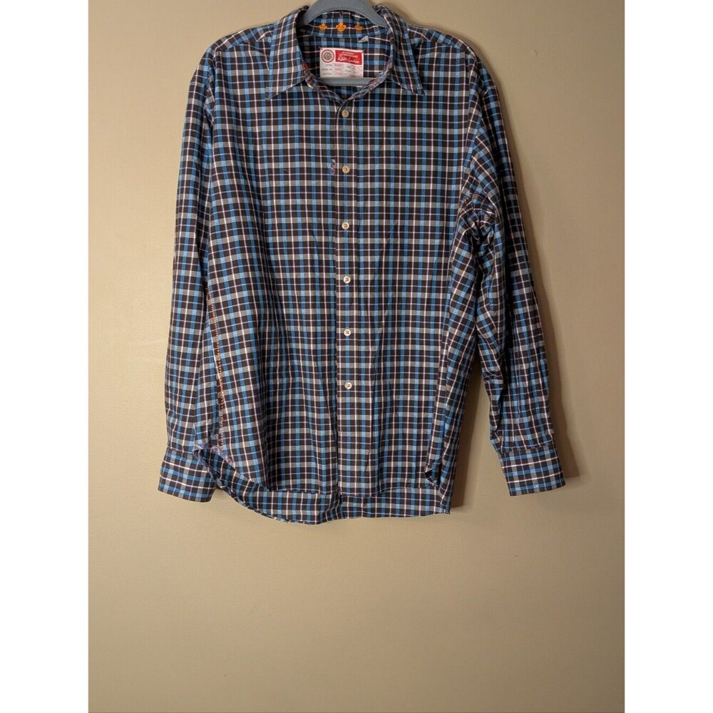 Robert Graham The Freshly Laundered Shirt Blue Black Orange Plaid size XL cotton - Picture 8 of 9